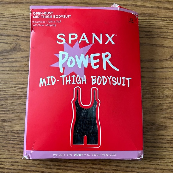 SPANX Shapewear for Power Series Open-Bust Mid-Thigh Bodysuit Black Size 1X - Picture 2 of 5